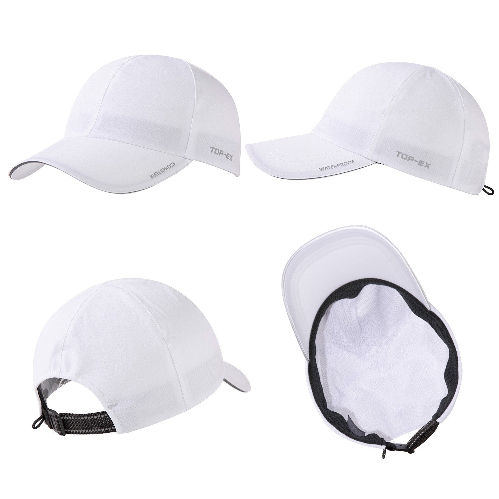 TOP-EX Casquette de course à pied haute performance imperméable toutes conditions météorologiques, Casquette de baseball non structurée Urban Storm M/L Blanc