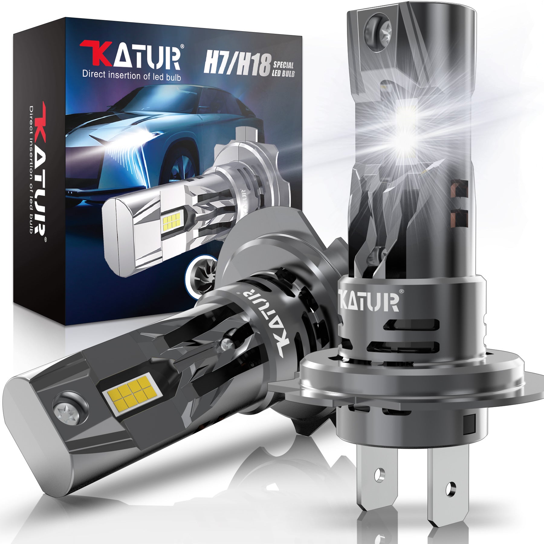 KATUR H7 Lot de 2 ampoules LED pour phare avec 100 W, 30 000 lm, 6000K blanc xénon, format mini 1:1 et Plug & Play