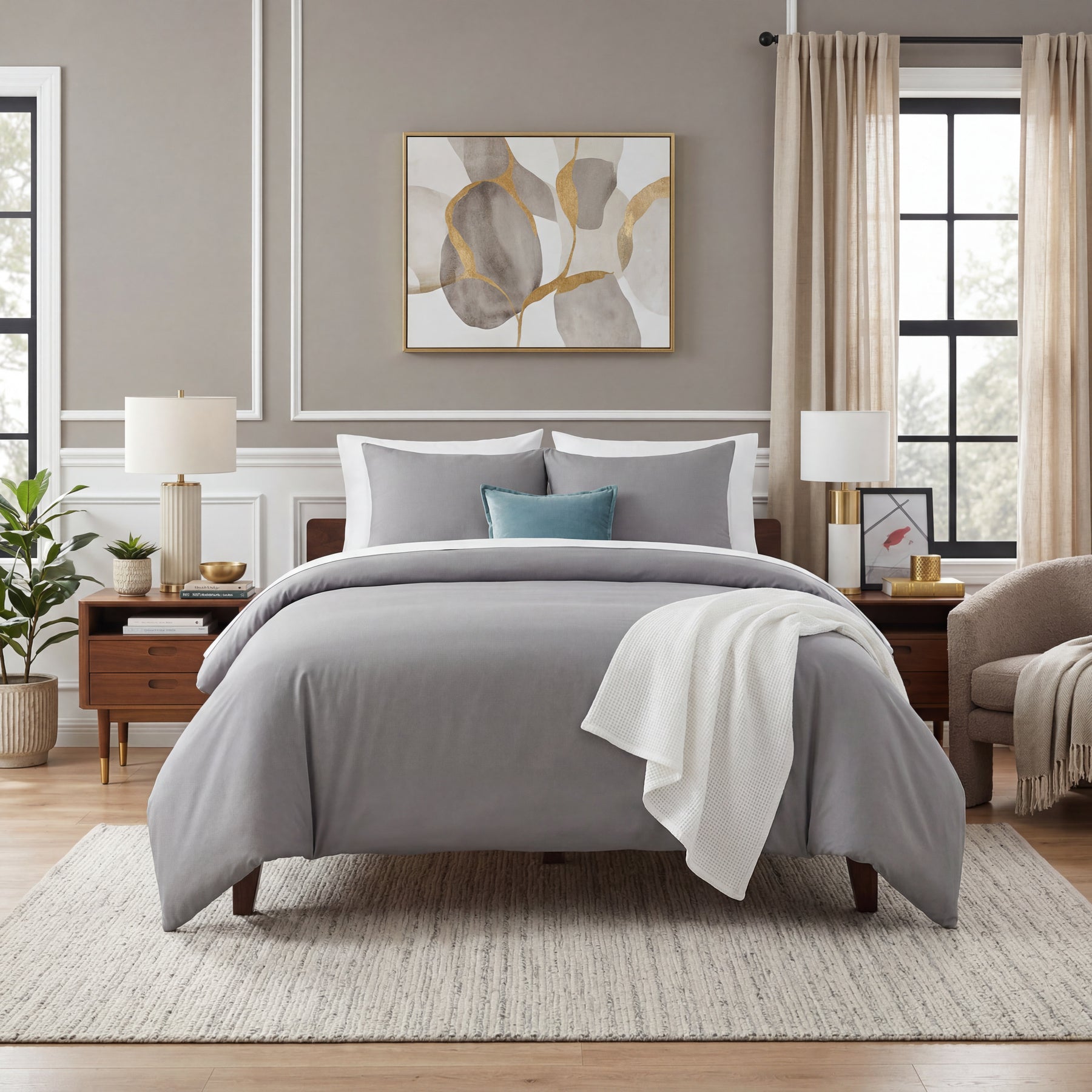 Parure de lit 4 pièces 135 x 200 cm - Gris - 2 housses de couette 135 x 200 cm et 2 taies d'oreiller 80 x 80 cm - Certifié Öko-Tex - En microfibre de 90 % de polyester