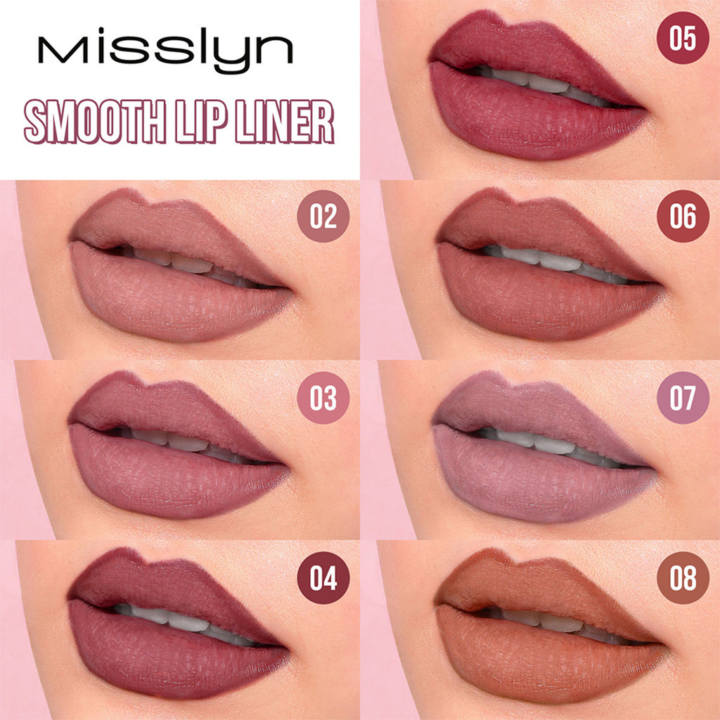 Misslyn Love yourself Set de crayons à lèvres mats, 7 pièces, Taille-crayon intégré, Longue tenue haute pigmentation, Crayon à lèvres lisse ultra-fin