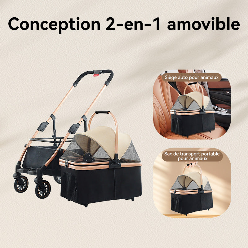 Blinkit 6 Poussette pour animaux de compagnie légère à absorption de chocs sextuple, poussette d'extérieur pliable à un bouton avec guidon réglable, matériau en acier au carbone, noir