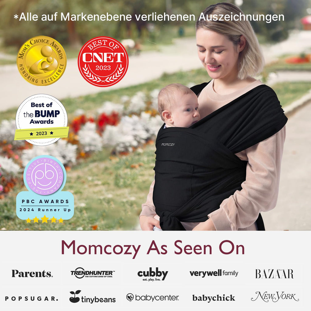 Momcozy Écharpe de portage bébé en polyester-élasthanne BJ001 - Noir