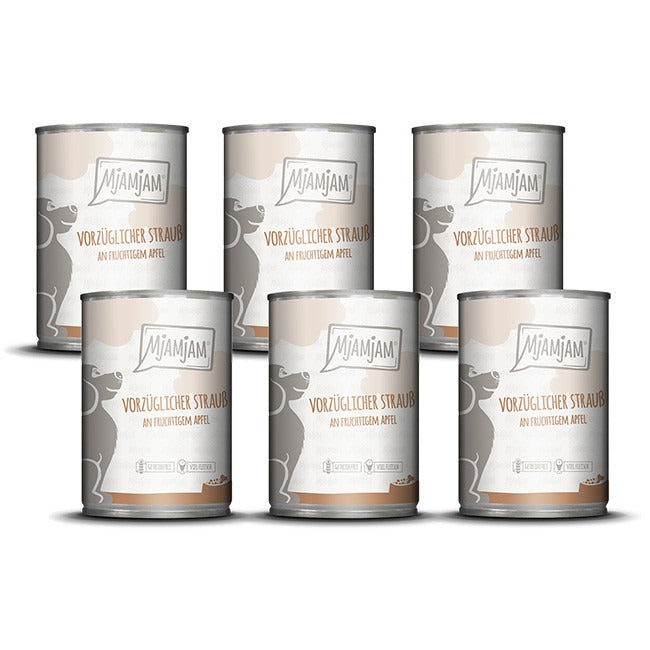[Peut être servi frais pour l'été] MjAMjAM Nourriture humide pour chien autruche pomme - 400 g x 6