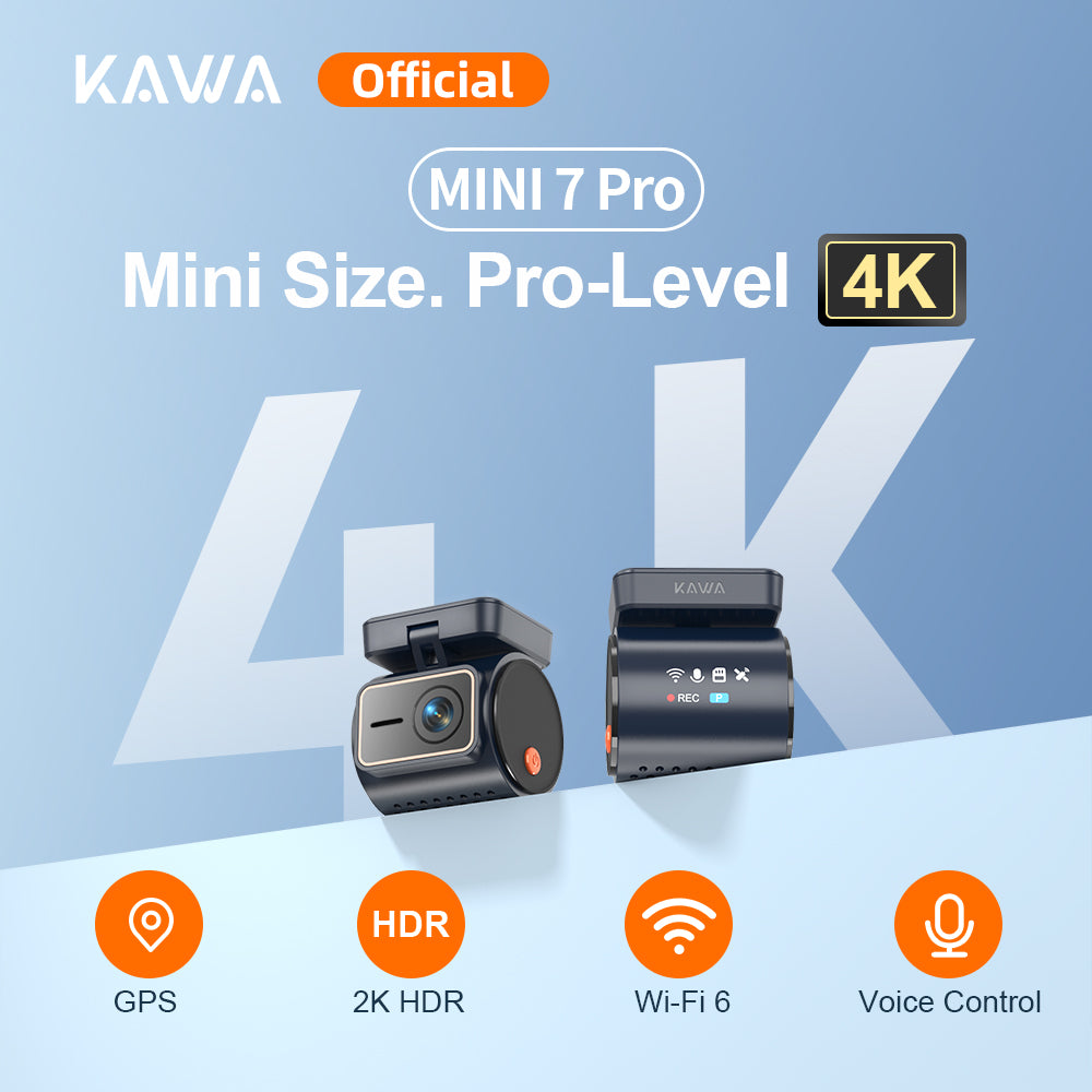 KAWA Mini Dashcam 4K avant, commande vocale, affichage discret, HDR 2K, caméra de voiture avec moteur NightEagle, Wi-Fi 6 et GPS intégrés, mode stationnement en mémoire tampon 24/7