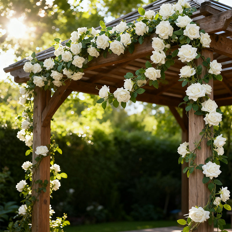 Wei's moment Guirlande Couronne - Fleurs Artificielles - Guirlande de Plantes et Feuilles de Fleurs pour Maison, Fêtes, Jardins, Décorations de Noël et Mariage, Lot de 3