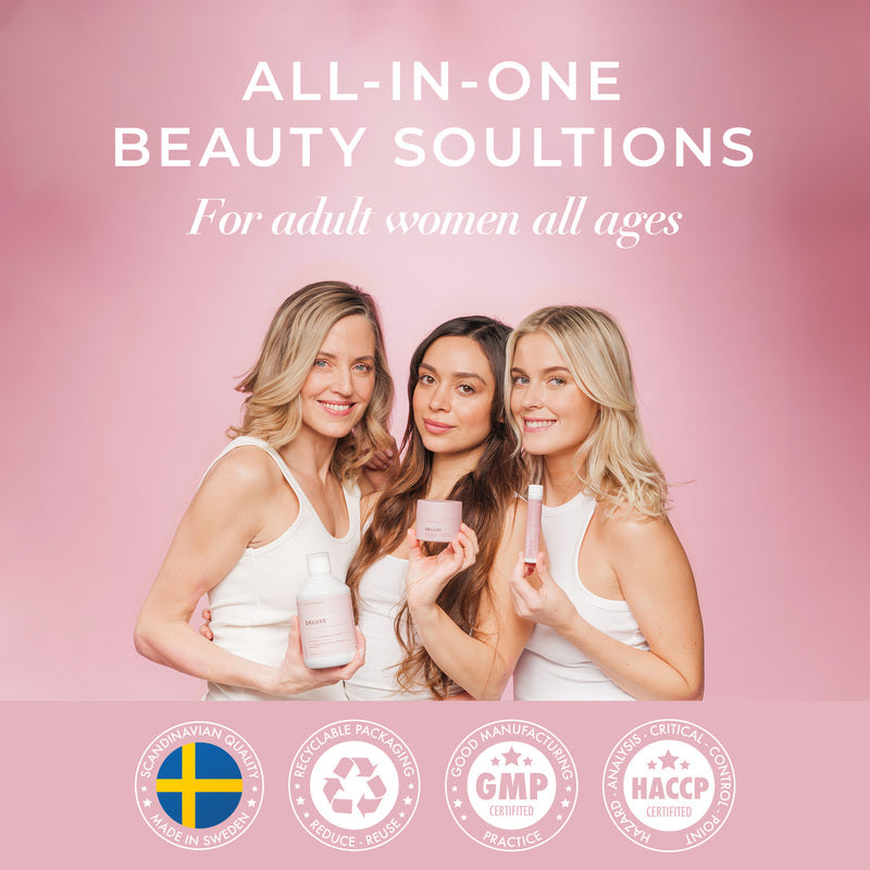Swedish Collagen Ampoules buvables collagène de luxe, 30 x 25 ml, Complément liquide de collagène, 12 500 mg de collagène marin avec acide hyaluronique