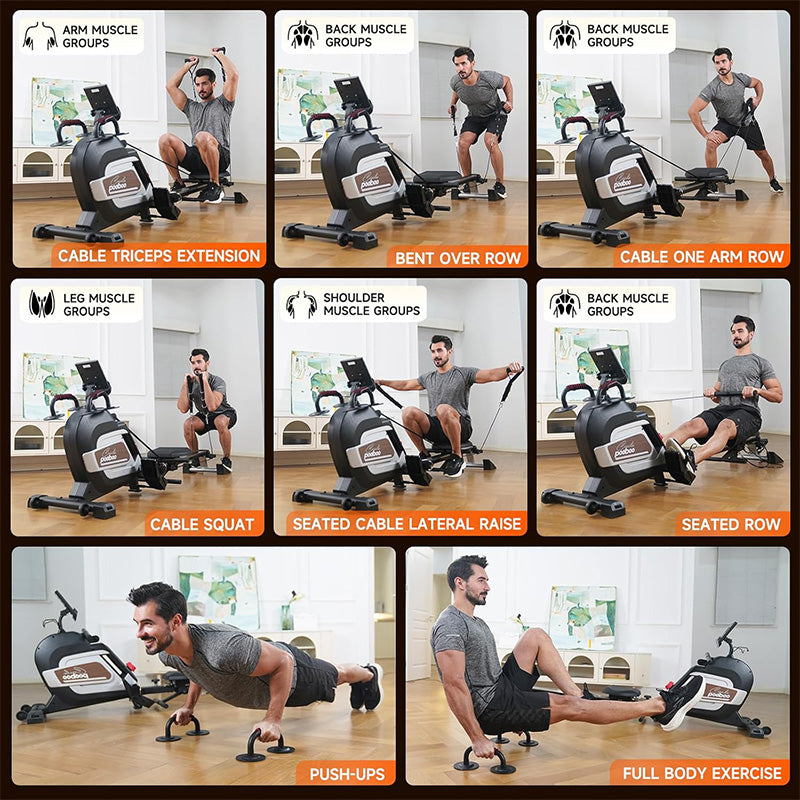 Pooboo H015 Rameur magnétique pliable avec support pour tablette et siège confortable - Charge max 163 kg