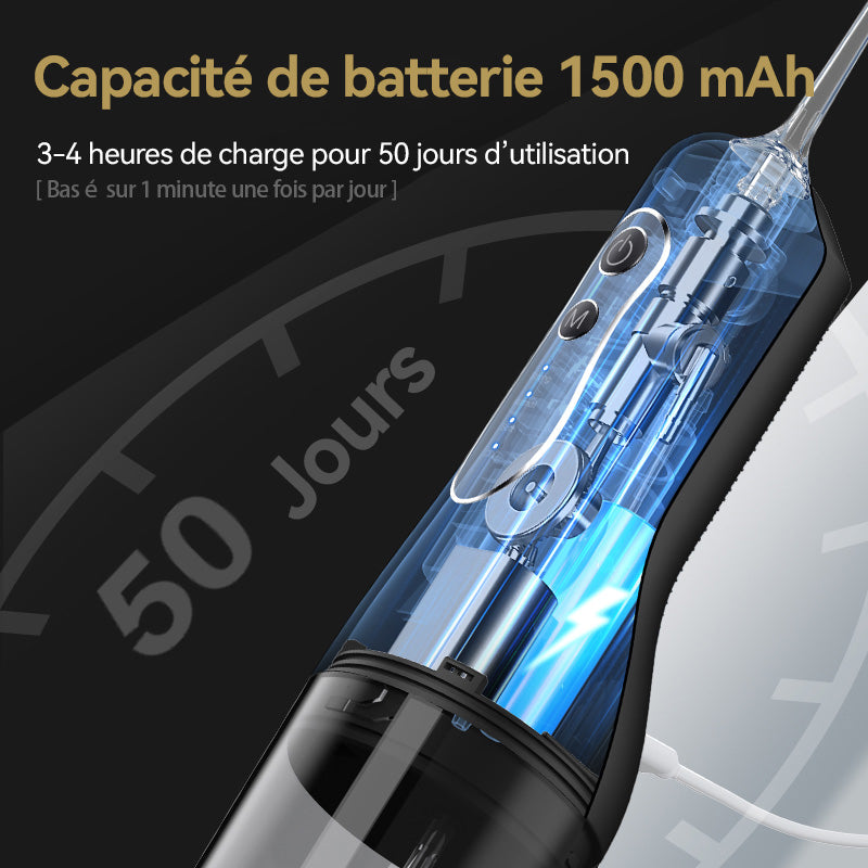 Sunluxy Hydropulseur Dentaire Portable Sans Fil, 140 PSI, Flux d’eau Pulsé Haute Pression, 4 Modes, Réservoir d’eau Amovible 260 ml, Autonomie de 50 Jours