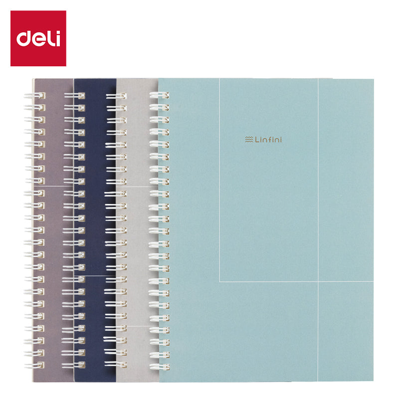 Deli Carnet à spirale, A5 (148 x 210 mm), 60 feuilles/120 pages, 70 g/m² - Parfait pour les étudiants, le bureau et le journaling, Série sonore Forest, lot de 4