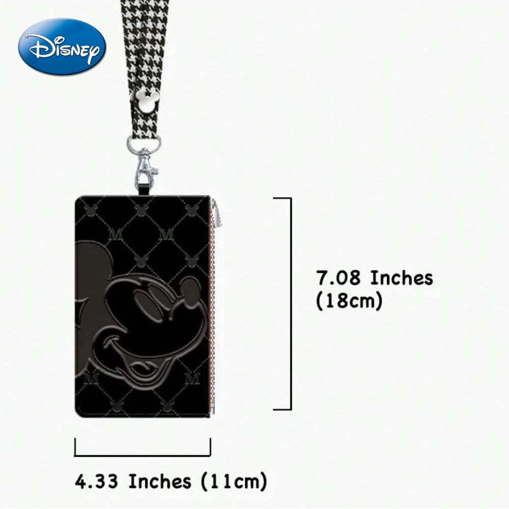 Disney Porte-badge avec tour de cou Mickey Mouse sous licence officielle motif Pied-de-poule Noir 1 pièce