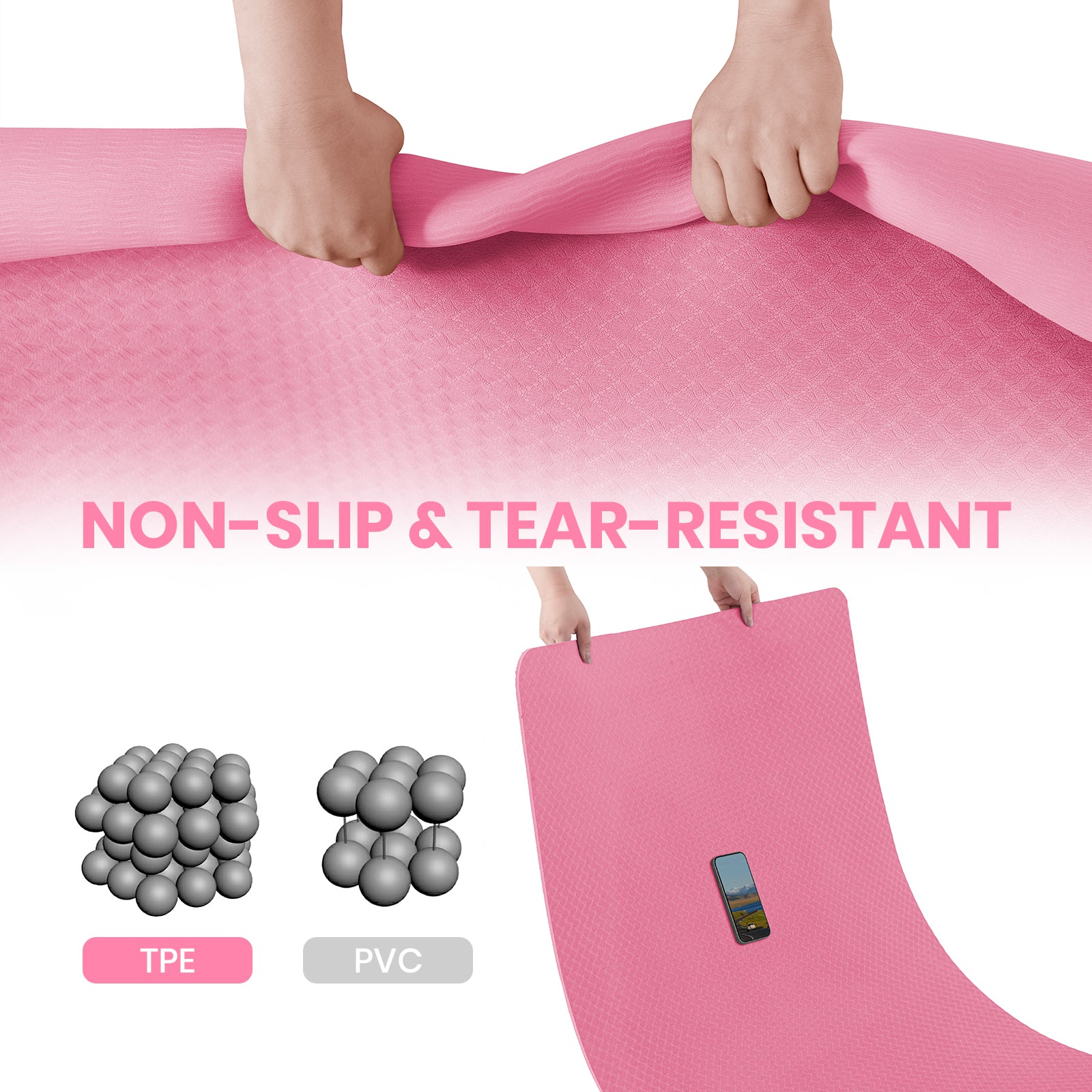 Miss Lulu Good Nite Tapis de yoga antidérapant XL en TPE 190 x 100 x 0,6 cm - Rose