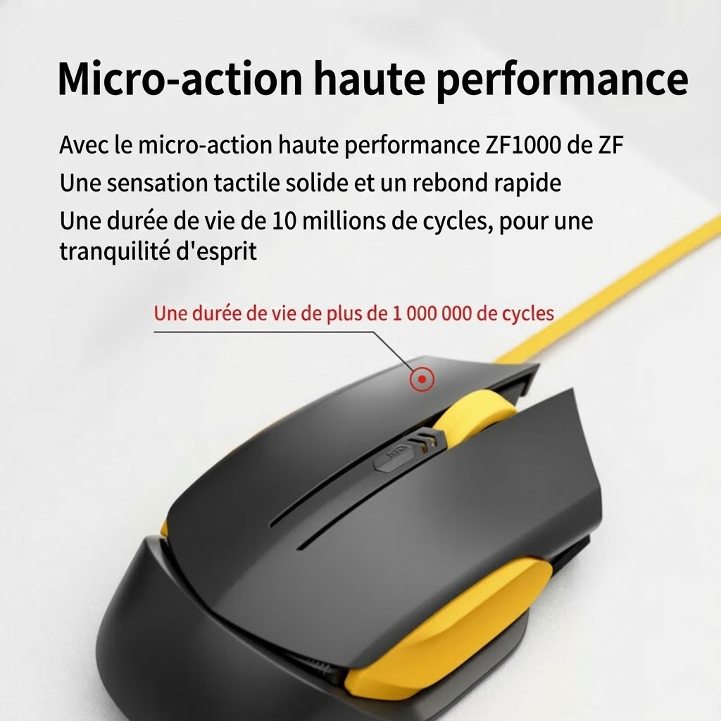 Ochama Souris filaire - Souris ergonomique, Capteur optique, Taux d’interrogation 1000 Hz, Matériau résistant à la transpiration, DPI 4 niveaux, Câble anti-enchevêtrement, Noir et jaune