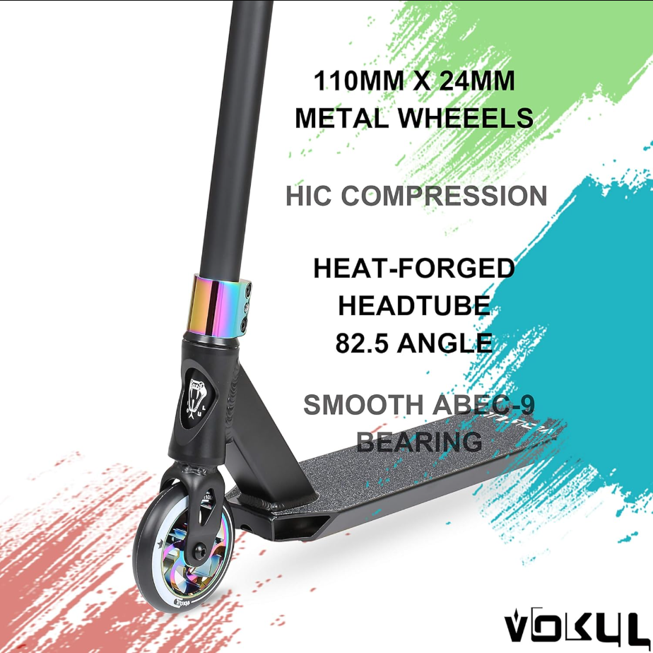 VOKUL K1 Pro Trottinette freestyle pour enfants à partir de 8 ans, adolescents, adultes - Trottinette freestyle niveau débutant pour garçons, filles - Trottinette freestyle pour skatepark et rue