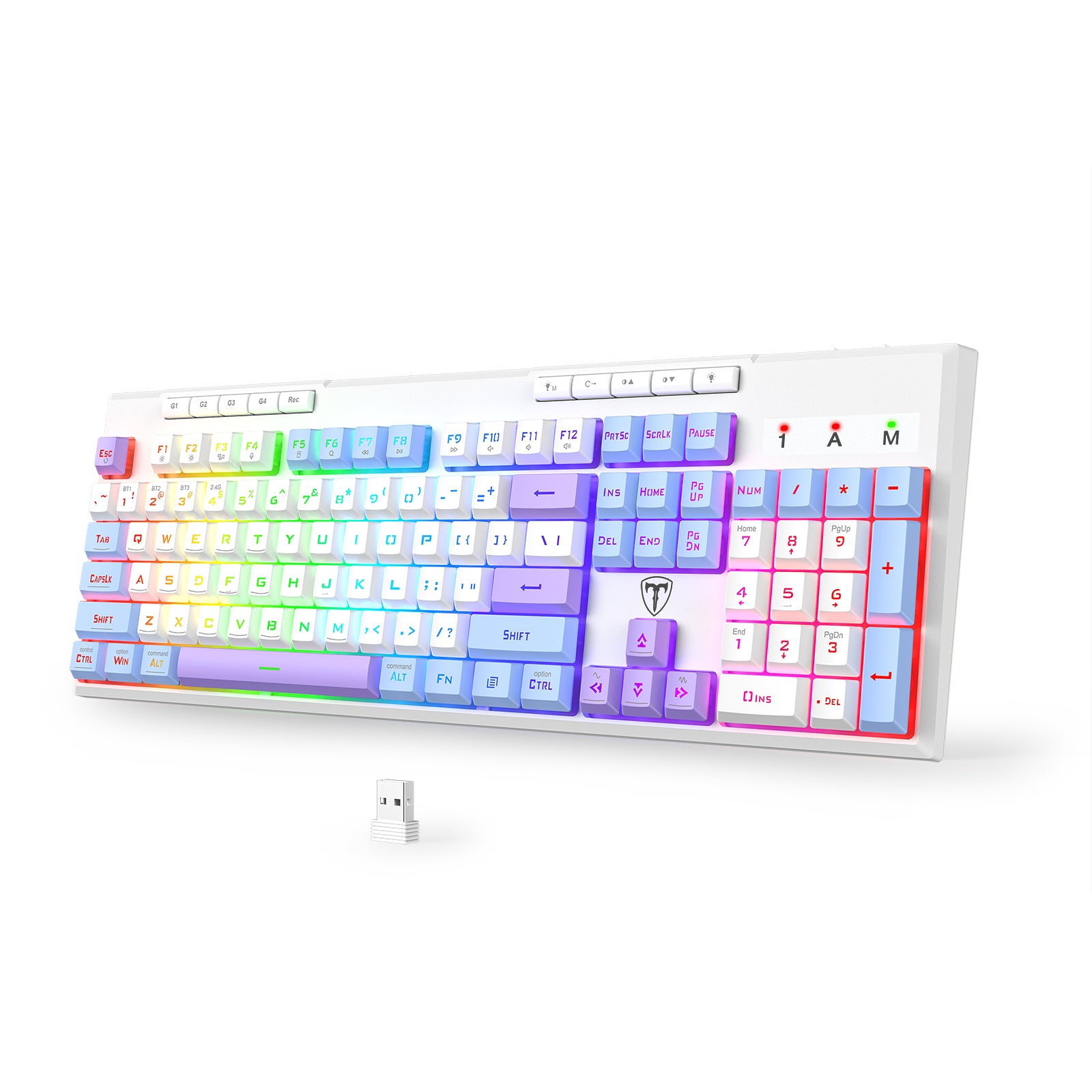 ET clavier de jeu 100 % à trois modes, disposition QWERTY américaine, rétroéclairage RVB, macros personnalisables, anti-effet fantôme 26 touches, 4000 mAh, crémeux