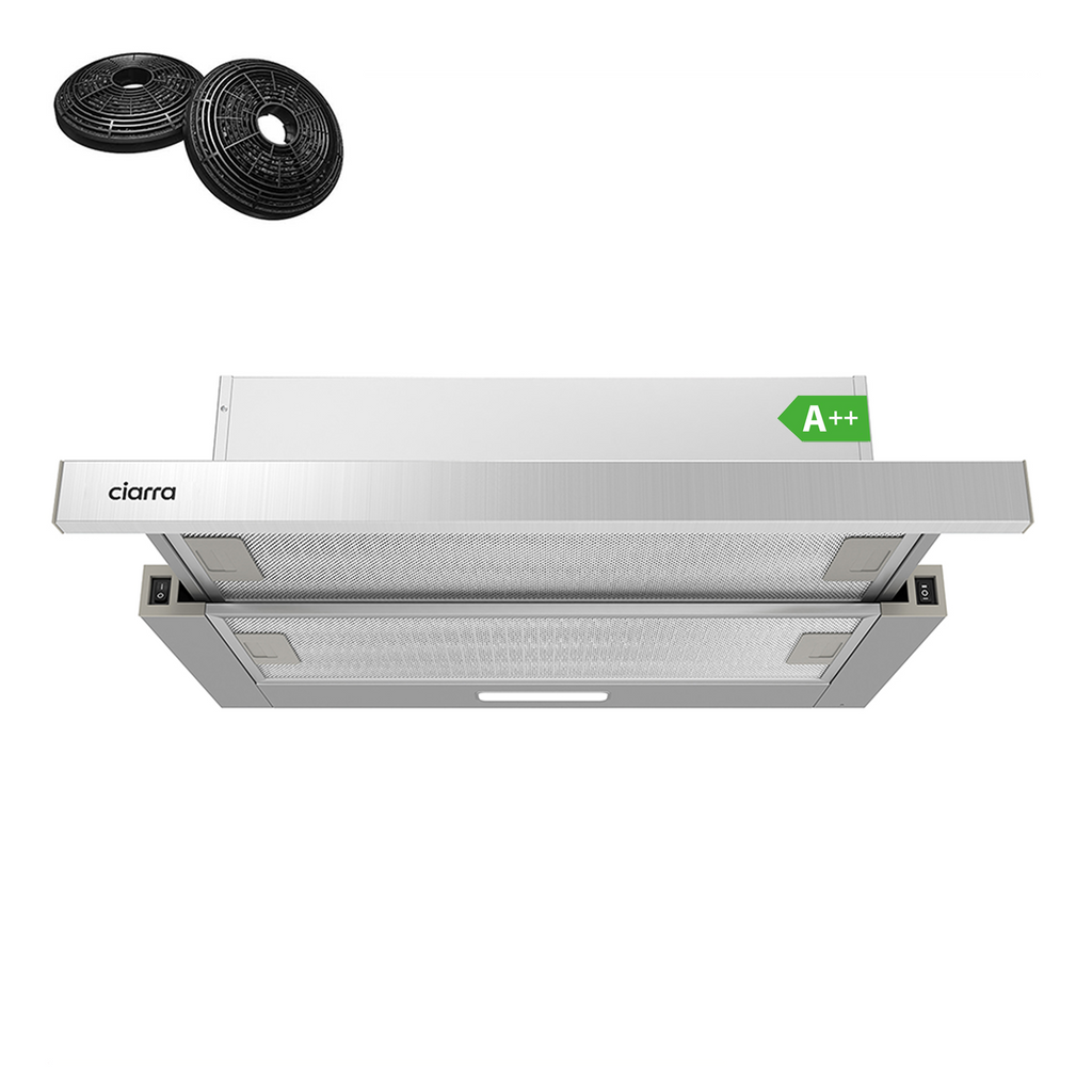 CIARRA Hotte aspirante télescopique sous meuble 60 cm, Puissante 370 m³/h, Argent, Classe énergétique A++