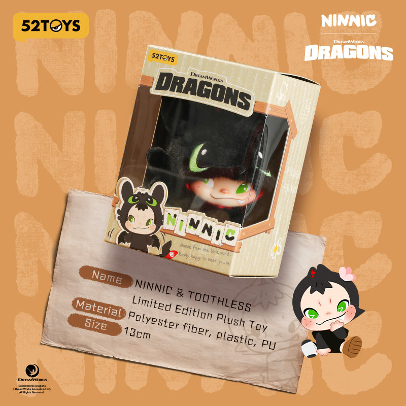 52TOYS NINNIC Co-branded Toothless Pendentif en Peluche Limité Figurine de Collection Tendance Décor de Bureau Mignon Cadeau d'Anniversaire