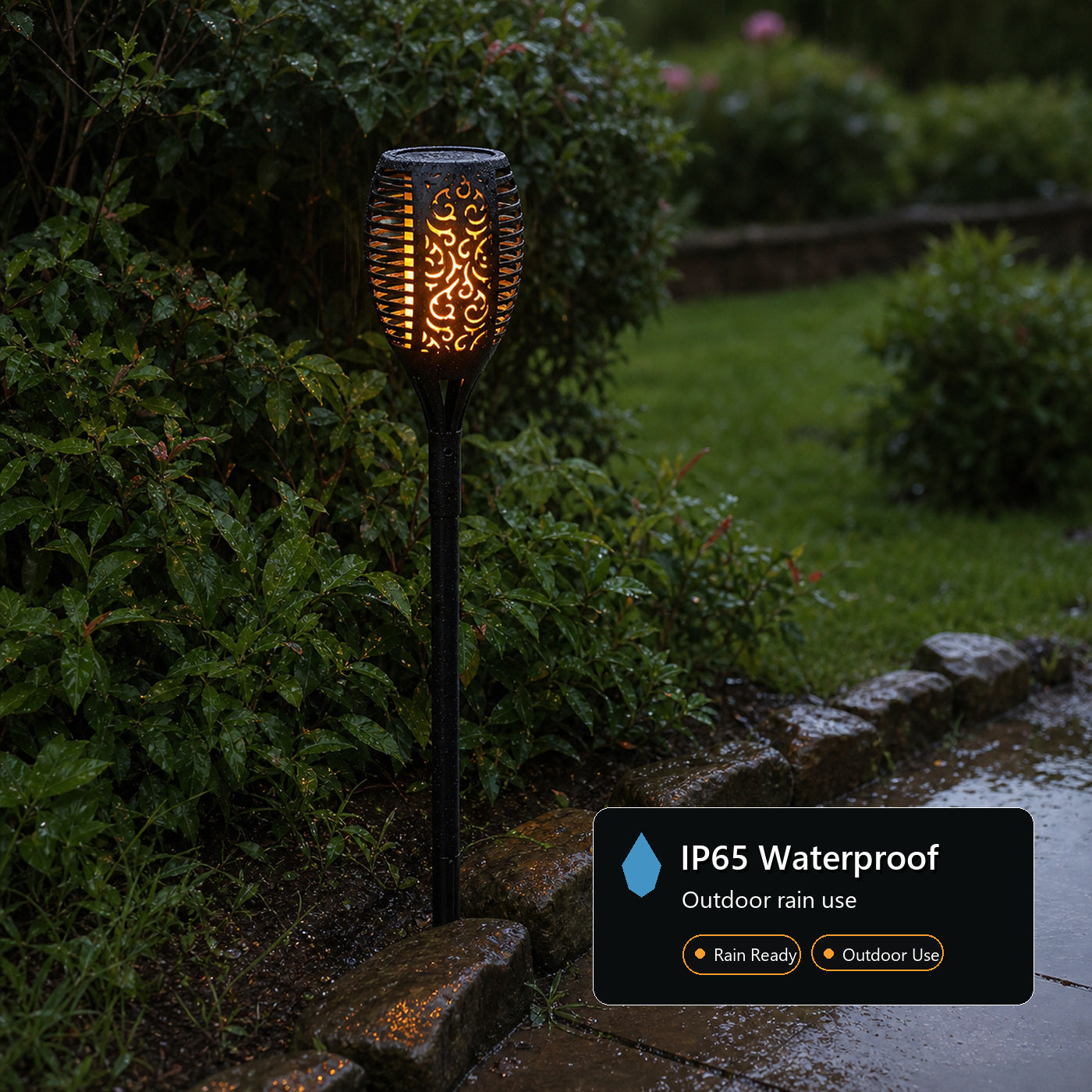 Arlgsite Lot de 2 torches solaires de jardin 96 LED, luminaires de torches avec effet flammes dansantes, IP65 résistants à la poussière et aux projections d’eau