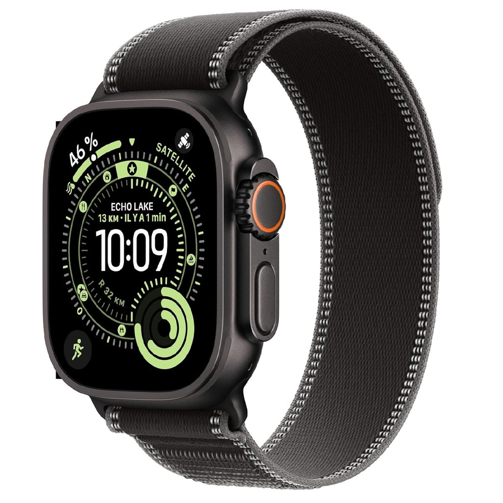 Apple Watch Ultra 3 GPS + Cellular 49 mm avec boîtier en titane noir et Boucle Trail Loop noir/charbon - S/M