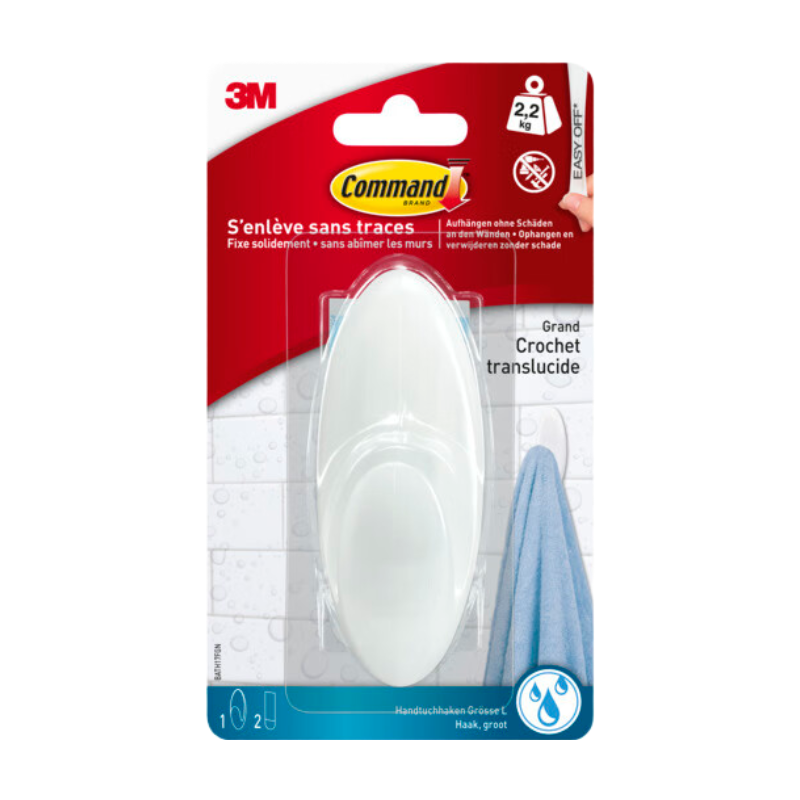 3M Command™ BATH17FGN Grand crochet pour serviette pour salle de bain 114 x 41 x 38 mm Blanc 1 pièce