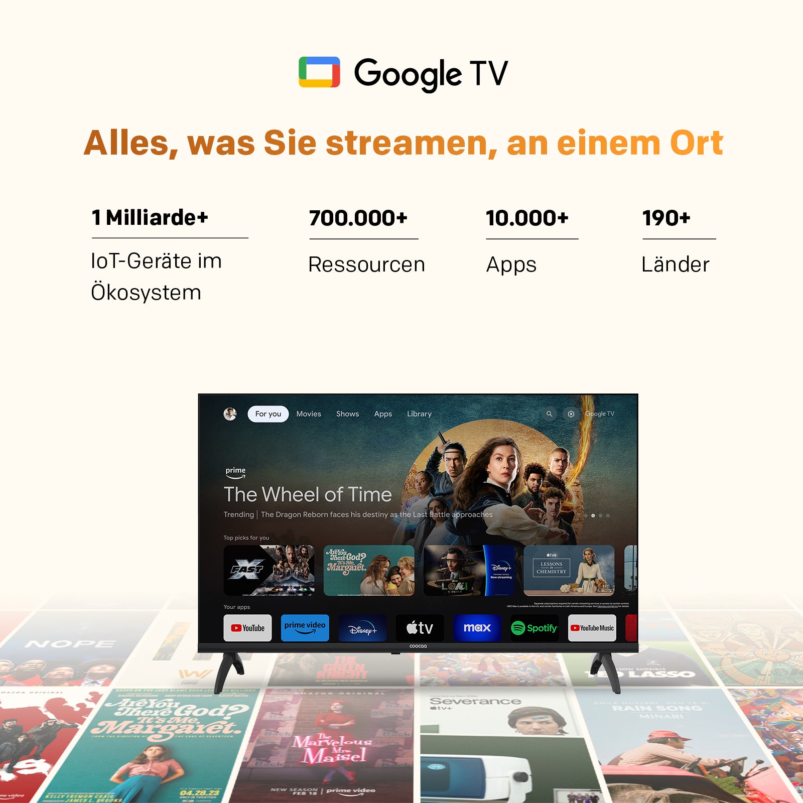 Coocaa QLED 32 pouces (80 cm) Google TV, HDR10, Dolby Audio, Bluetooth 5.1, EyeCare, Chromecast intégré, Triple Tuner DVB-T2/C/S2, CI+, Modèle 32CGQG40Z (2026), Classe Énergétique E