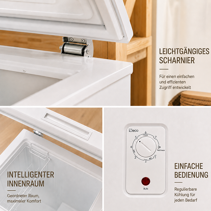 AUCMA 141 L Congélateur Coffre Convertible, Réfrigérateur & Congélateur Réversible, Mini Congélateur Profond Ouverture par le Haut, Classe Énergétique E, Fonctionnement Silencieux, Thermostat à 7 Niveaux, Panier Amovible & Tuyau de Dégivrage, Convien