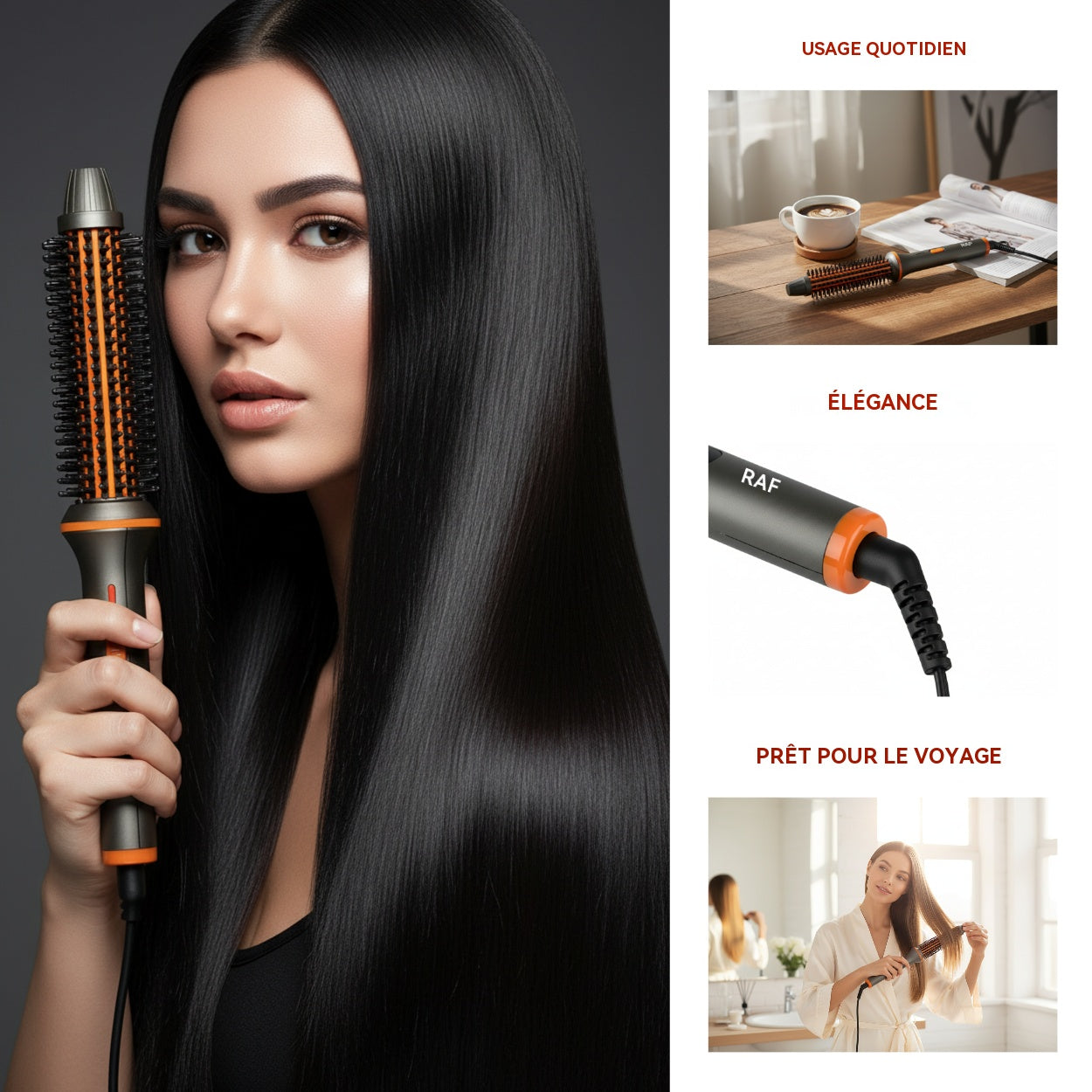 RAF Brosse à boucler lissante 2-en-1 60 W chauffage PTC rapide revêtement céramique pour femmes coiffage quotidien à domicile