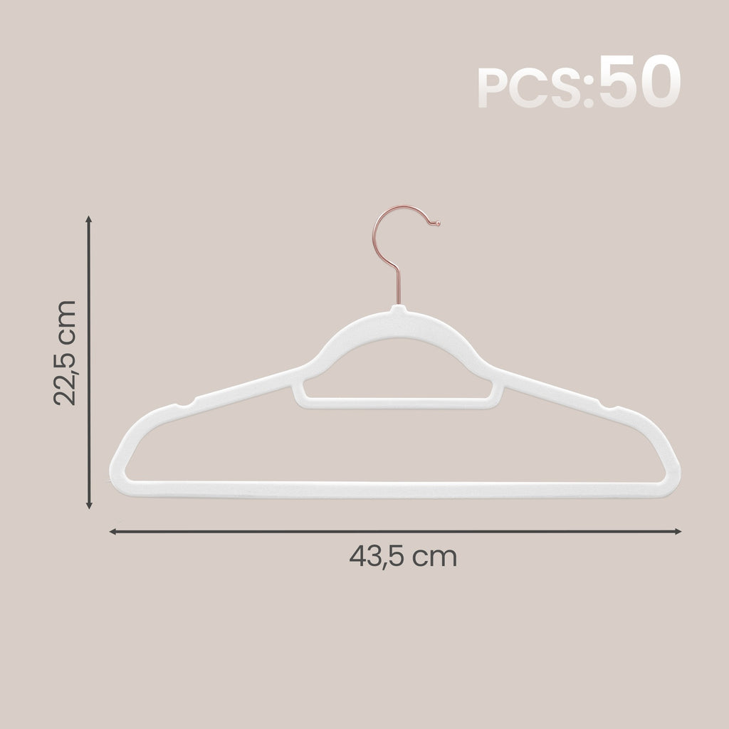 JOYFURNOS Cintres en velours, Lot de 50 cintres à vêtements avec crochet pivotant noir, Antidérapants et peu encombrants, Pour manteau, chemise, robe, pantalon, cravate, Blanc