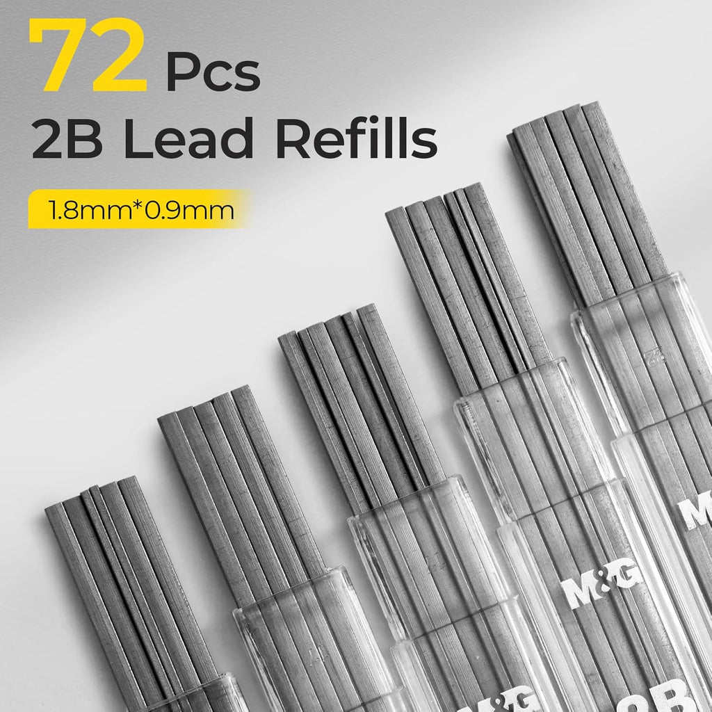 M&G Lot de 12 porte-mines 1,8 mm avec 12 mines 2B et 12 gommes