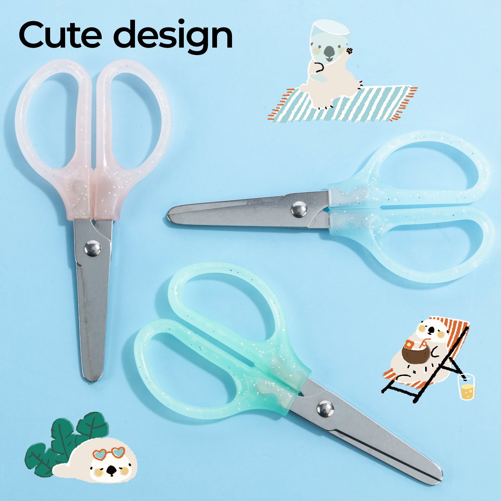 M&G Summer Cha-Cha-Cha Lot de 3 paires de ciseaux 120 mm avec capuchon de protection pour loisirs créatifs