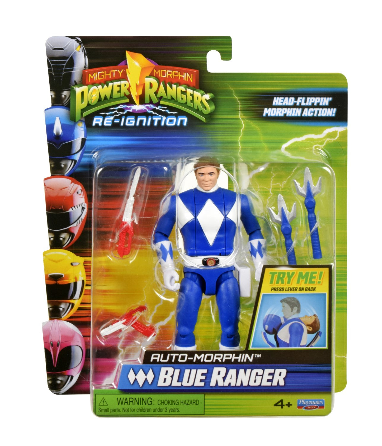 Power Rangers Power Ranger - Auto-morphin, Figurine articulée 2-en-1, 15 cm, Ranger Bleu - Billy Cranston, pour les enfants dès 4 ans, PWG074