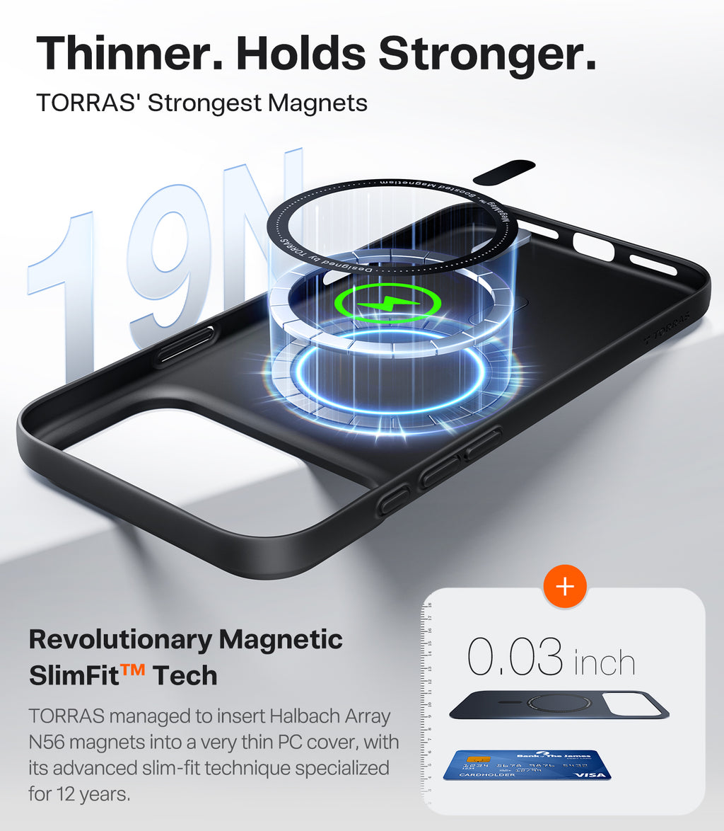 TORRAS Série SlimFit-Mag - Coque de téléphone pour iPhone 17 Pro - Noir