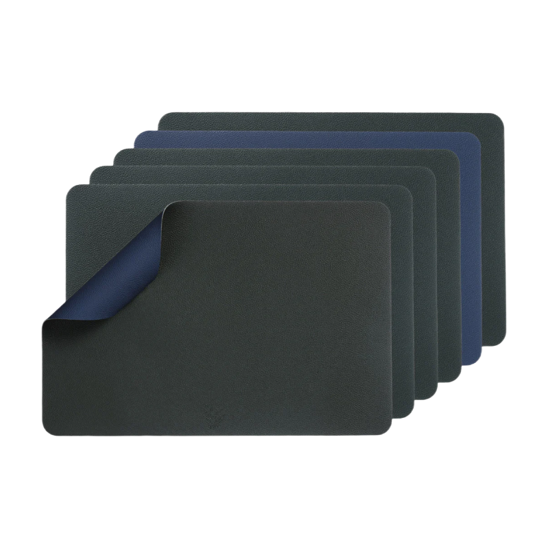 Björn Lot de 6 set de table rectangulaires réversibles en cuir recyclé - Bleu nuit et gris anthracite