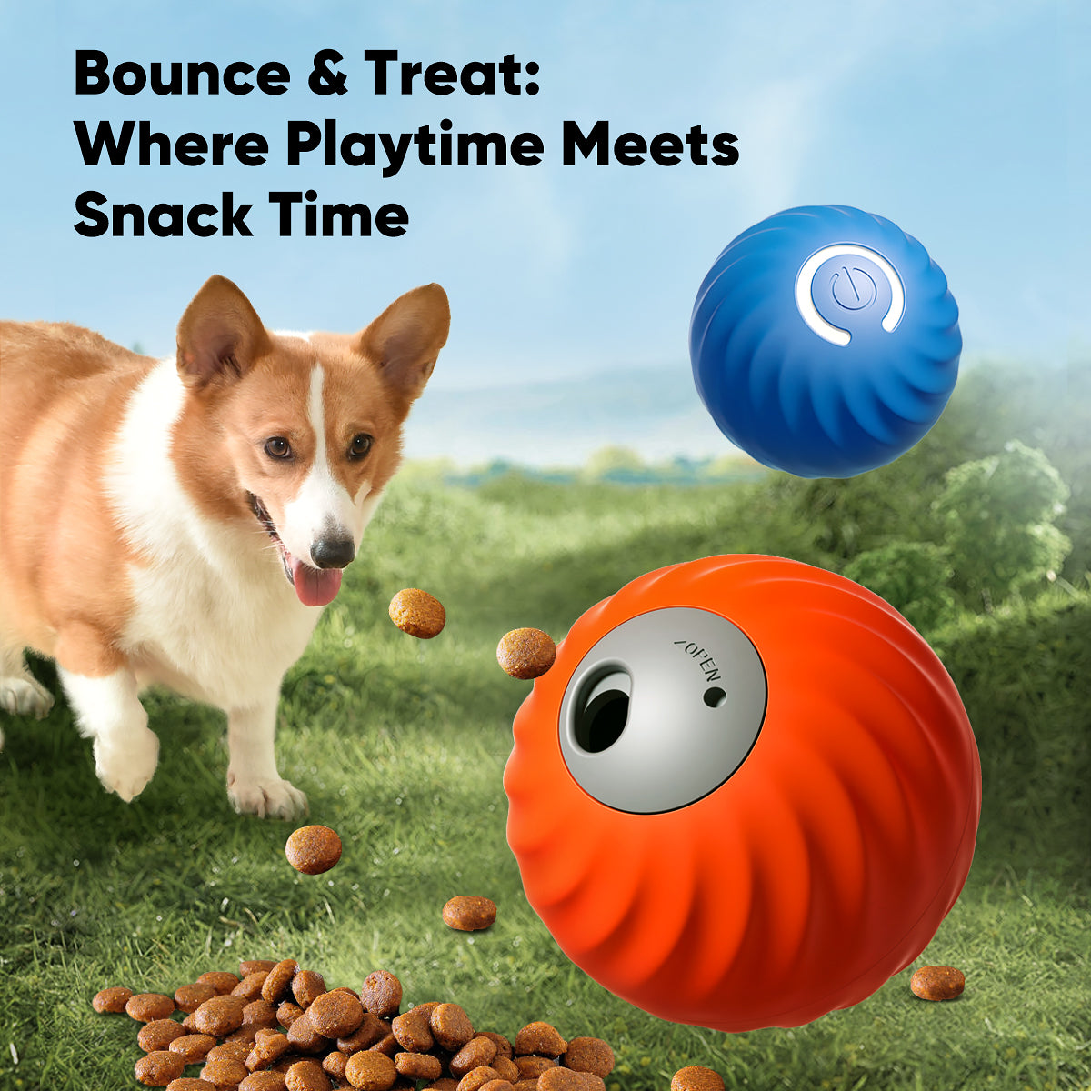 Petgravity Snack Shack Ball - Jouet interactif rebondissant, 72 mm, Orange