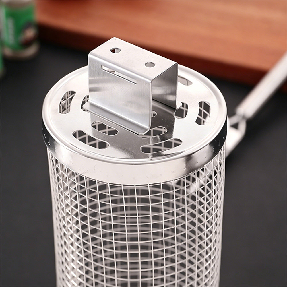 Huacan Panier cylindrique rotatif pour barbecue, grille de barbecue détachable en acier inoxydable, outil de barbecue fumé, portable extérieur 1 pièce