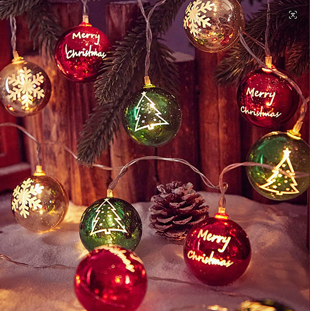 Guirlande lumineuse de Noël LED, rouge, vert et blanc, à motifs de flocons de neige sphériques, convient pour la décoration intérieure et extérieure, décoration pour la Fête des Mères, Noël et mariage