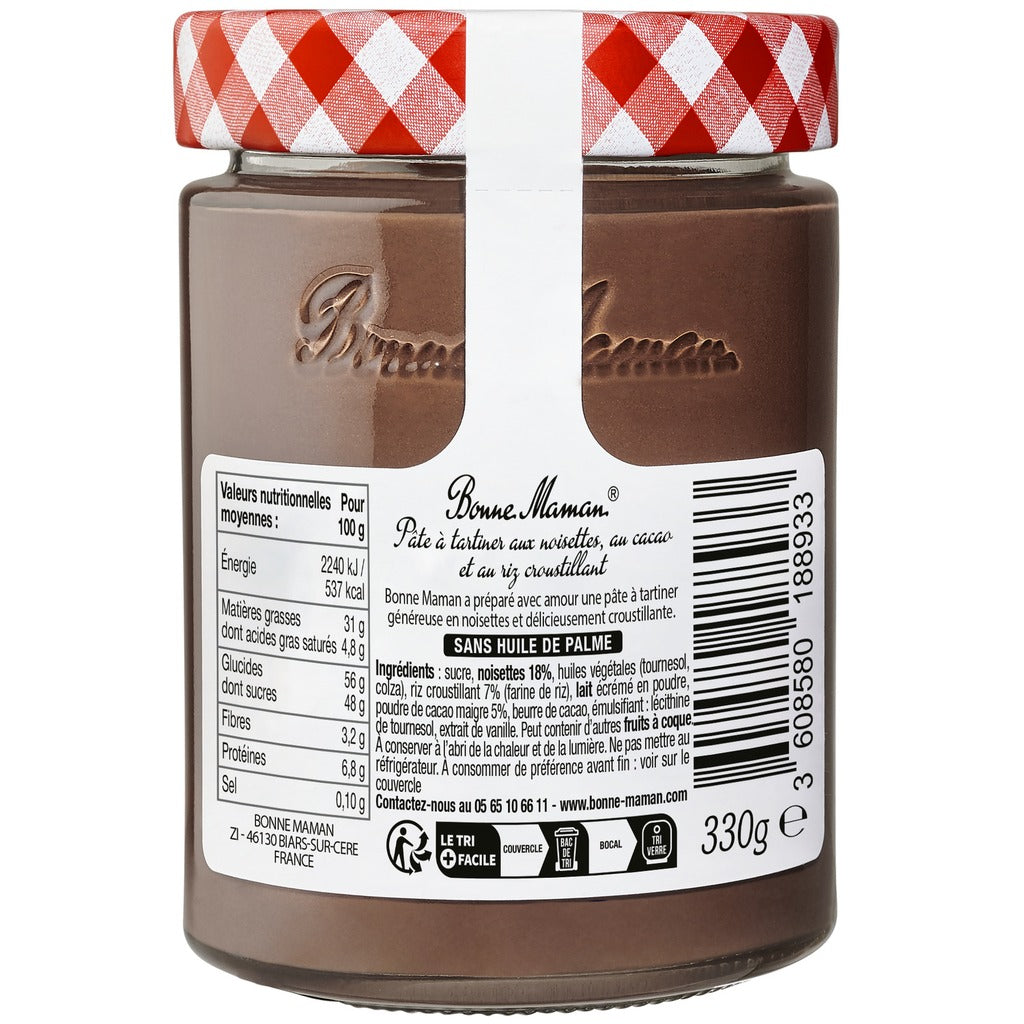 BONNE MAMAN Pâte à Tartiner Noisettes Riz croustillant 330g