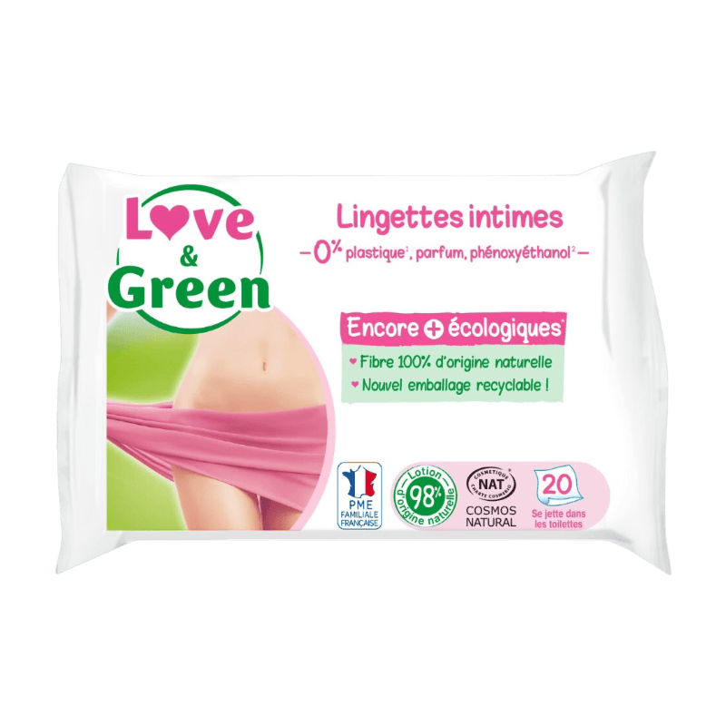 LOVE&GREEN Lingettes intimes APAISANTES sans parfum x 20