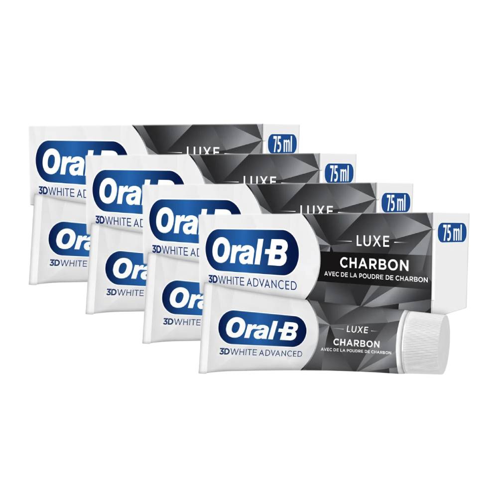 Oral B 3D WHITE ADV LUXE Charcoal Toothpaste 75 ml - Pack of 4 (4 x 75ml = 4 tubes)