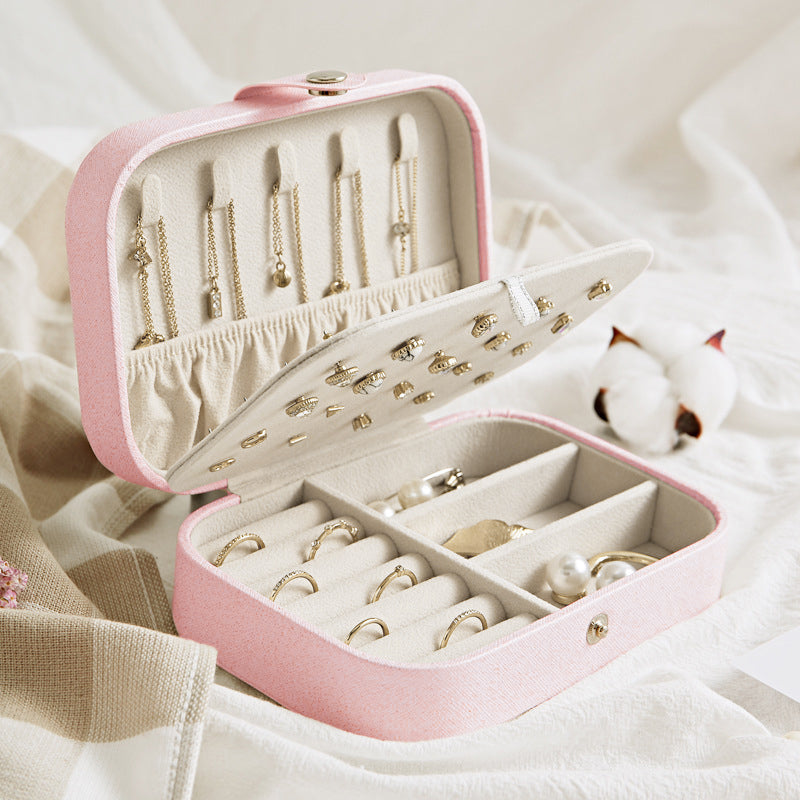 JU7CER Mini boîte à bijoux portable pour boucles d’oreilles, colliers et bagues - Rose
