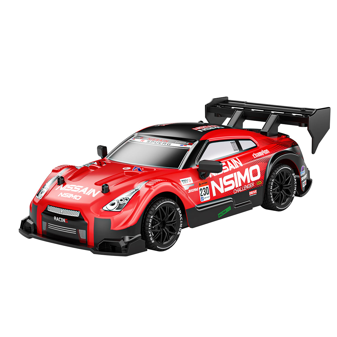 Voiture de Drift RC 4WD GTR 1:24, Vitesse Proportionnelle 2,4 g, Pneus à Double Montage, Châssis Amortisseur, Jouet de Course Intérieur pour 8 Ans et Plus, One Piece en Rouge