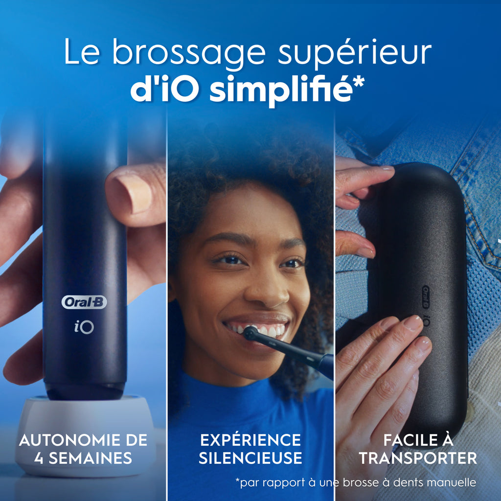 Oral-B iO2 Brosse à Dents Électrique Night Black – Protection Gencives avec Capteur de Pression Automatique, 3 Modes, Brossage Doux et Silencieux, Inclus 1 Brossette et Etui de Voyage
