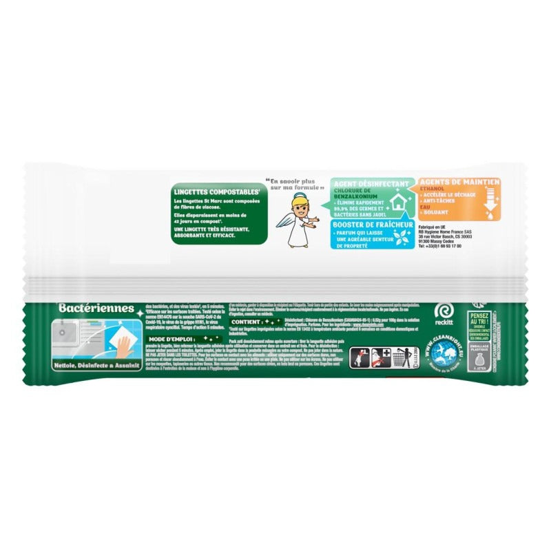 St Marc Lingettes Antibactériennes Multi-Usages, Lot de 30