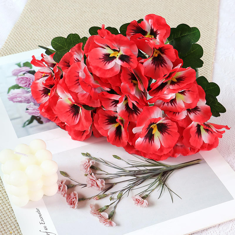 Yuejia Bouquet de 4 fleurs artificielles pensées 28 cm - Rouge