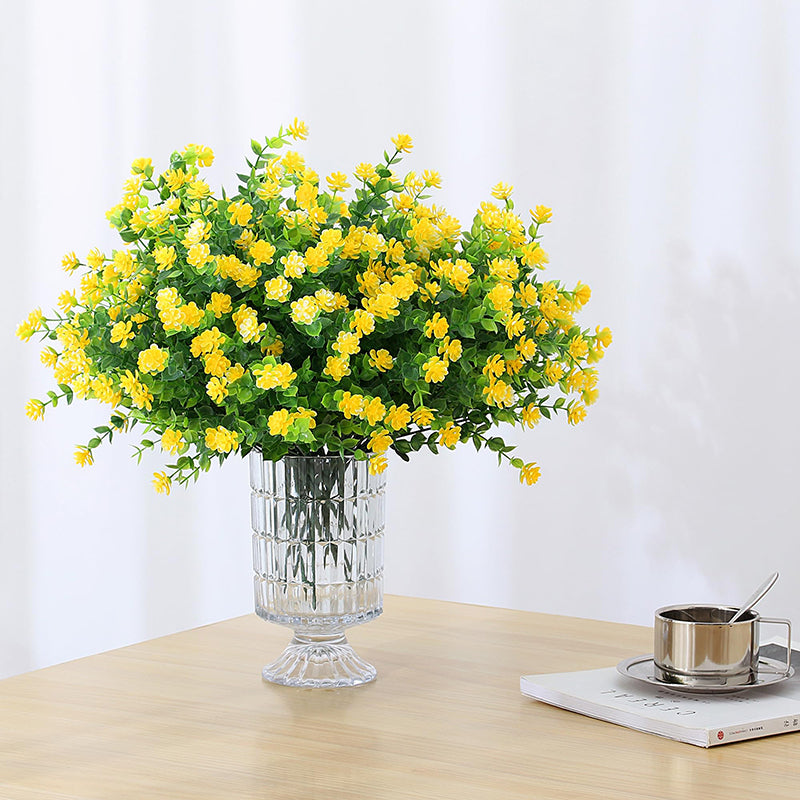 8 Pièces 13,8 in / 35 cm Fleurs Artificielles Ne Fanent Pas Buis Faux Plantes en Plastique pour Jardin Terrasse Porche Fenêtre Boîte de Fenêtre Maison Mariage Décoration Maison de Campagne (Jaune)