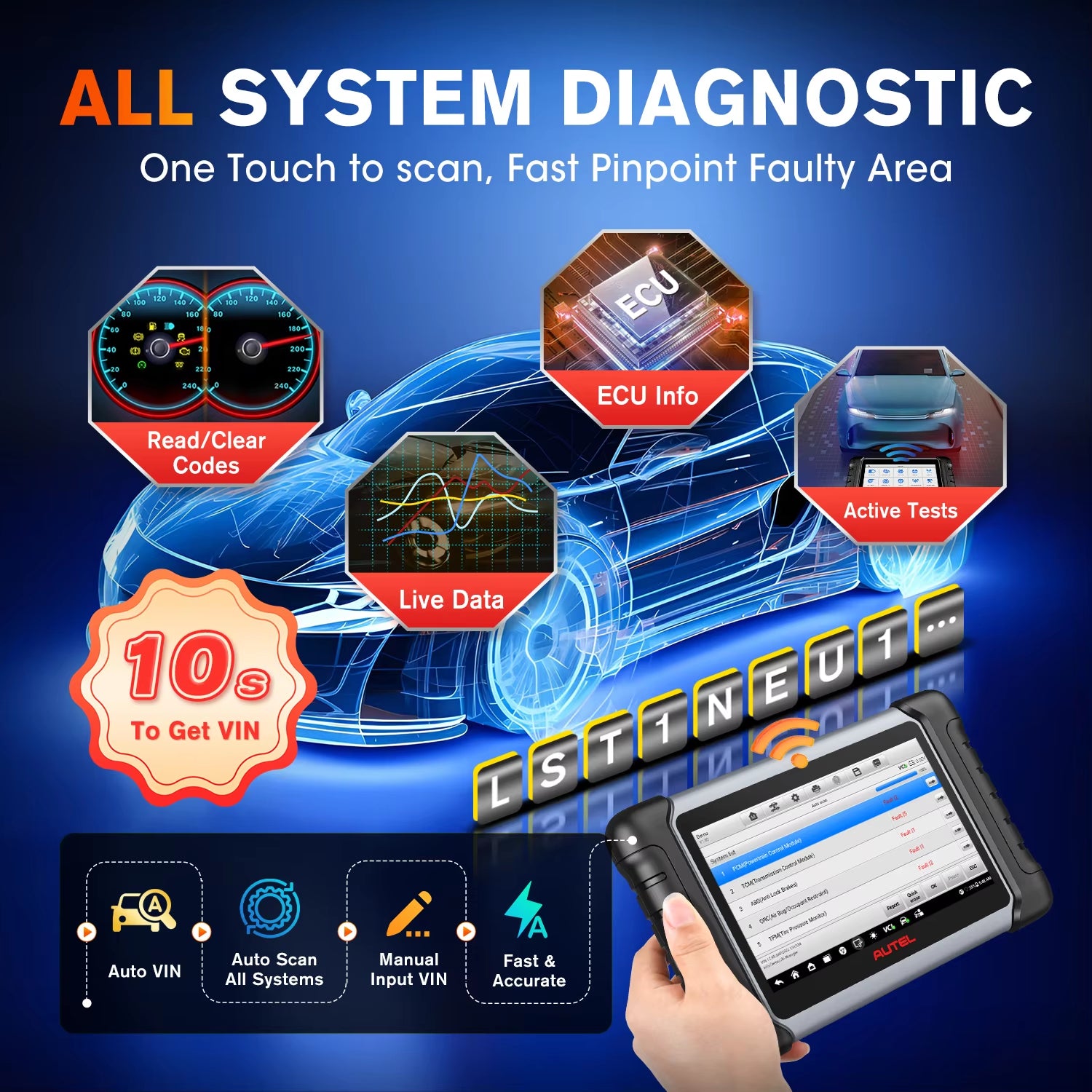 Autel MaxiCOM MK808BT PRO Scanner OBD2 Bluetooth, outil de diagnostic automobile avec lecteur de codes PK MK808KBT, MK808S