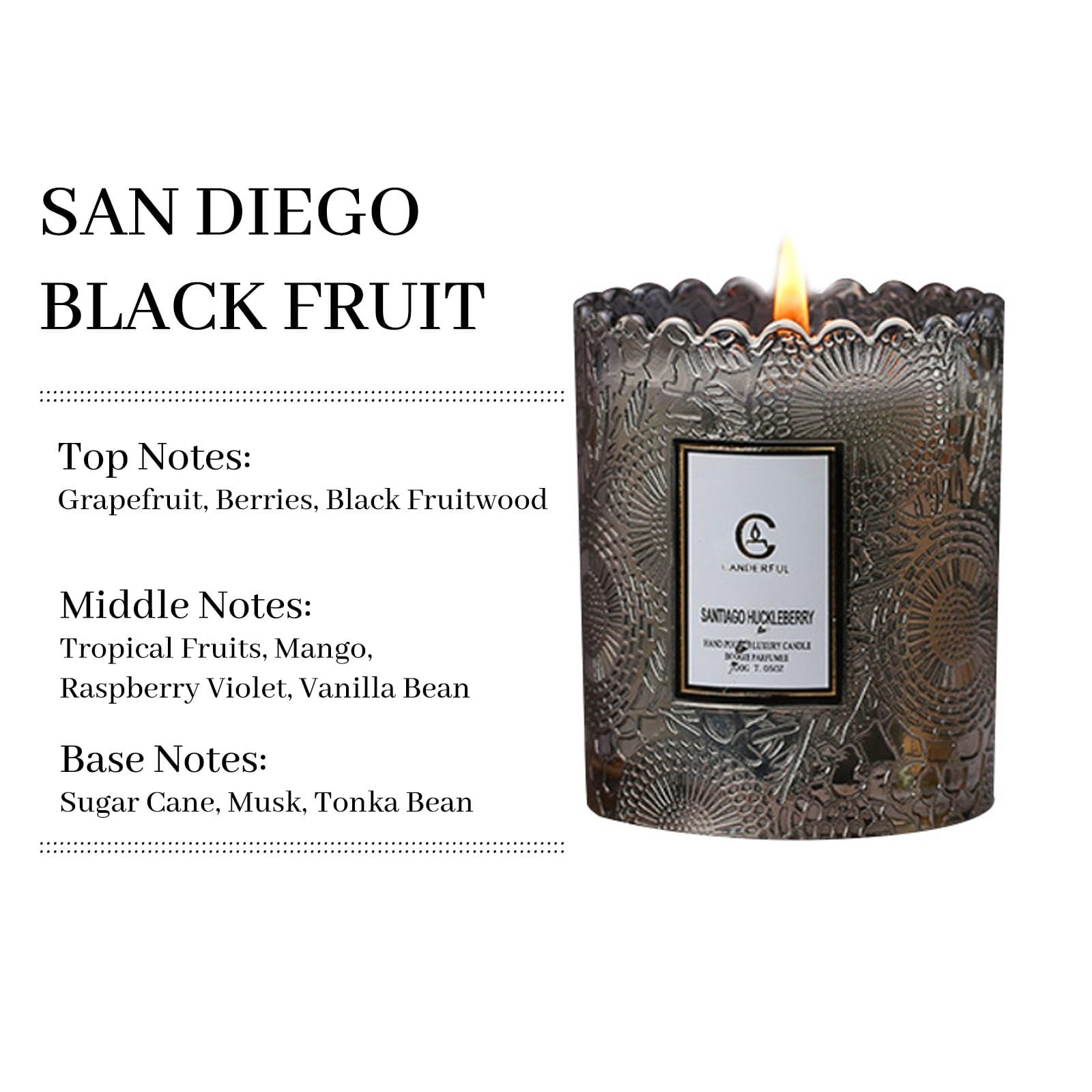 Zooly Bougie parfumée à bordure dentelée senteur San Diego Blackwood - 200 g