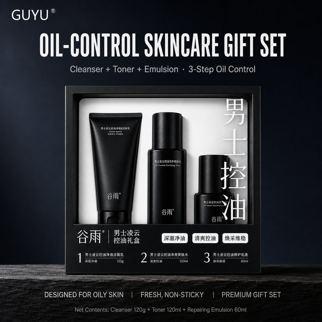 GUYU Set de soins du visage pour hommes contrôle du sébum (Nettoyant 120 g + Lotion tonique 120 ml + Lotion 60 ml)
