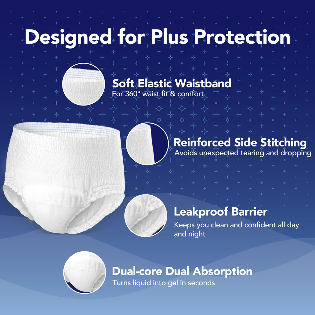 SUNKISS TrustPlus Sous-vêtements jetables pour incontinence pour hommes et femmes, culottes absorbantes adultes, absorption élevée, protection antifuites, contrôle des odeurs, Très grande taille nuit, 16 unités