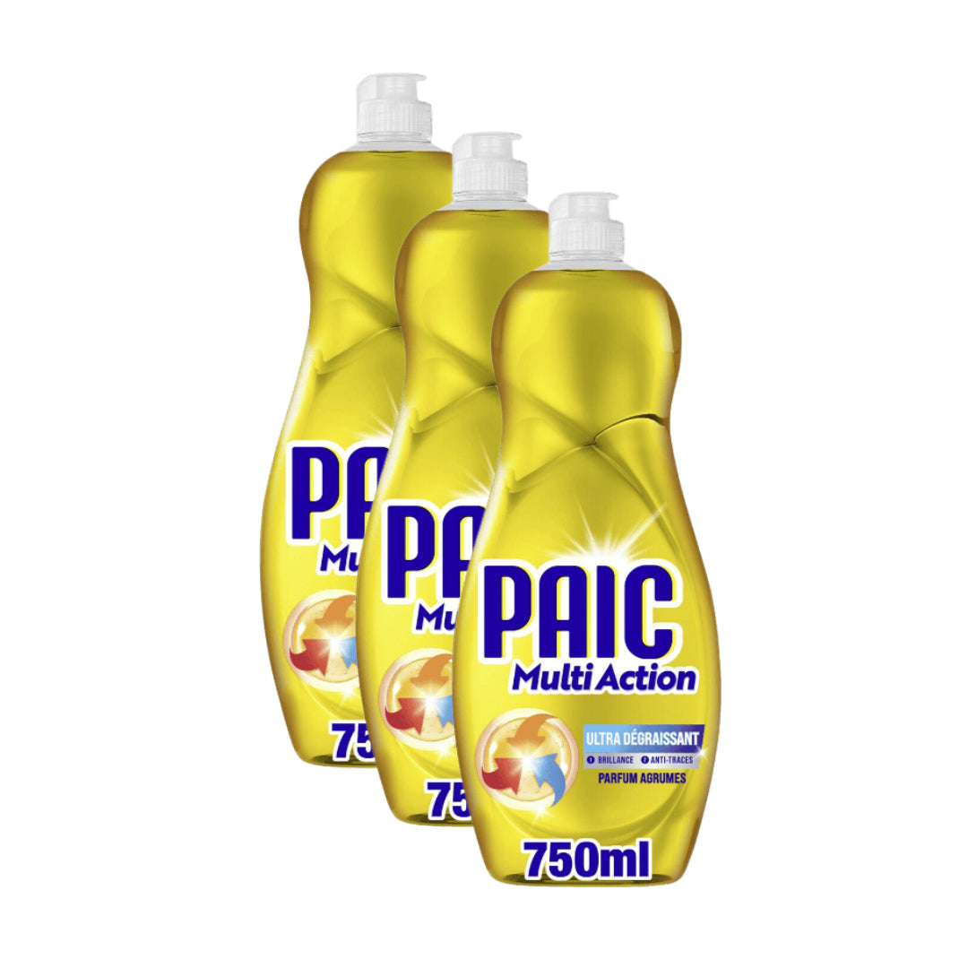 Paic Liquide Vaisselle Multi-Action Super Dégraissant Anti-Traces Agrumes 3 x 750 ml (= 2,25 L)