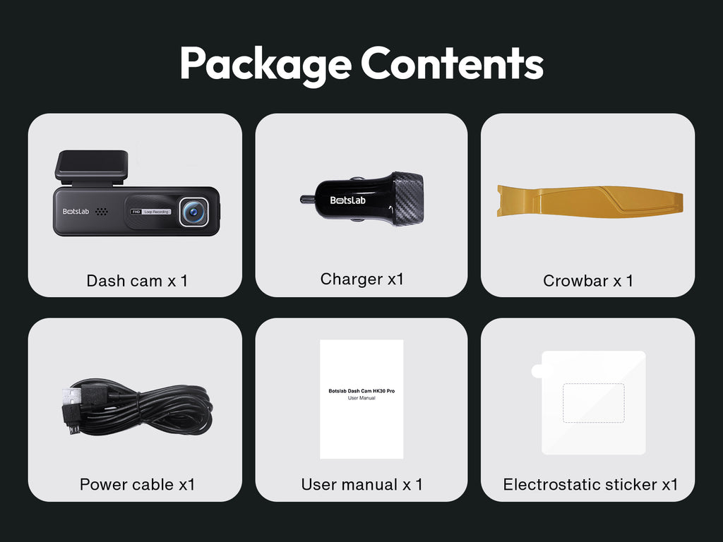 Botslab Dashcam, résolution 2K, design compact, grand-angle 140°, mode nuit